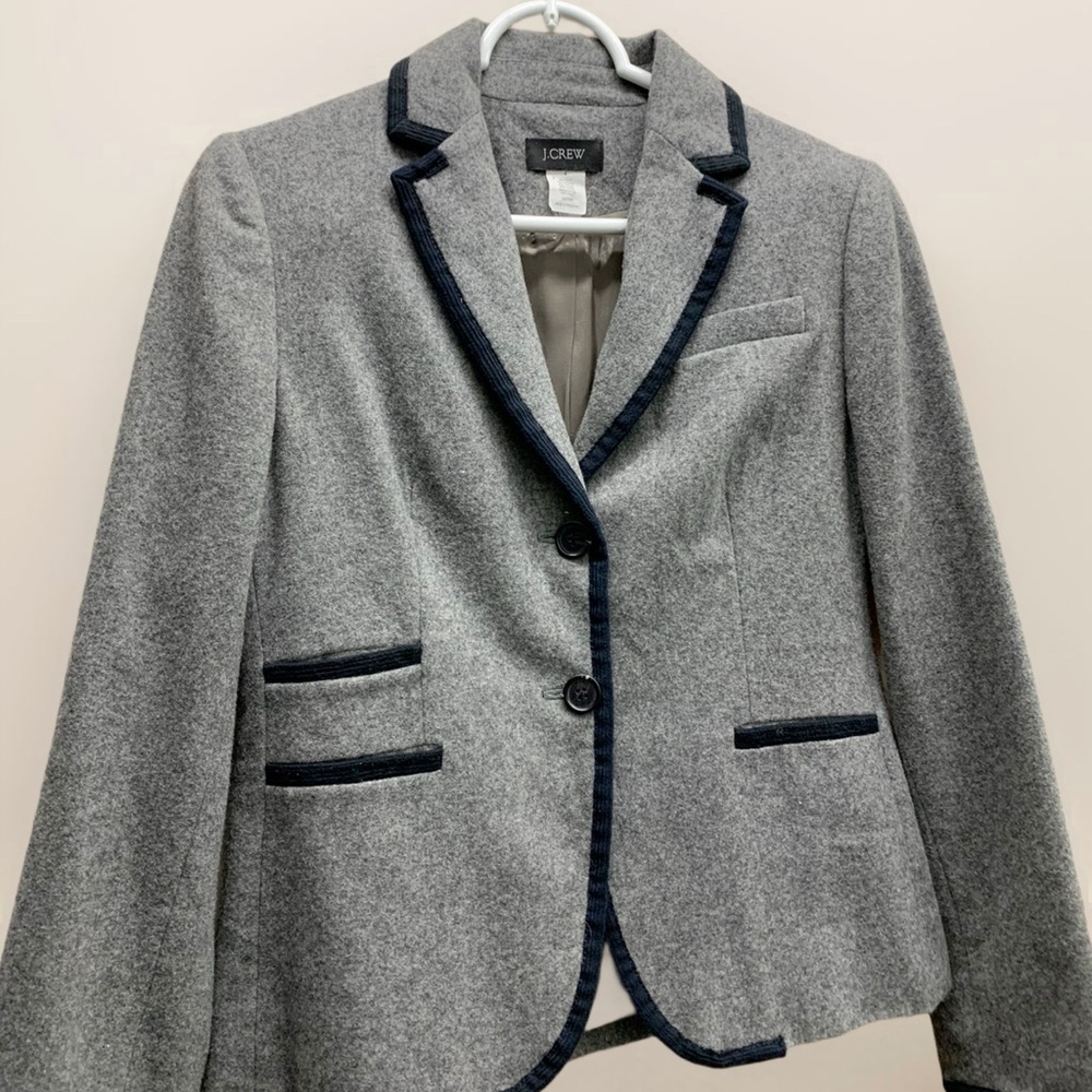 JCrew Dark Grey Wool Blazer with Black Trim